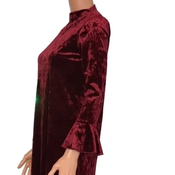 LC LAUREN CONRAD Wine Velour Bell Sleeve Shift Holiday Party Dress Small - Picture 2 of 5